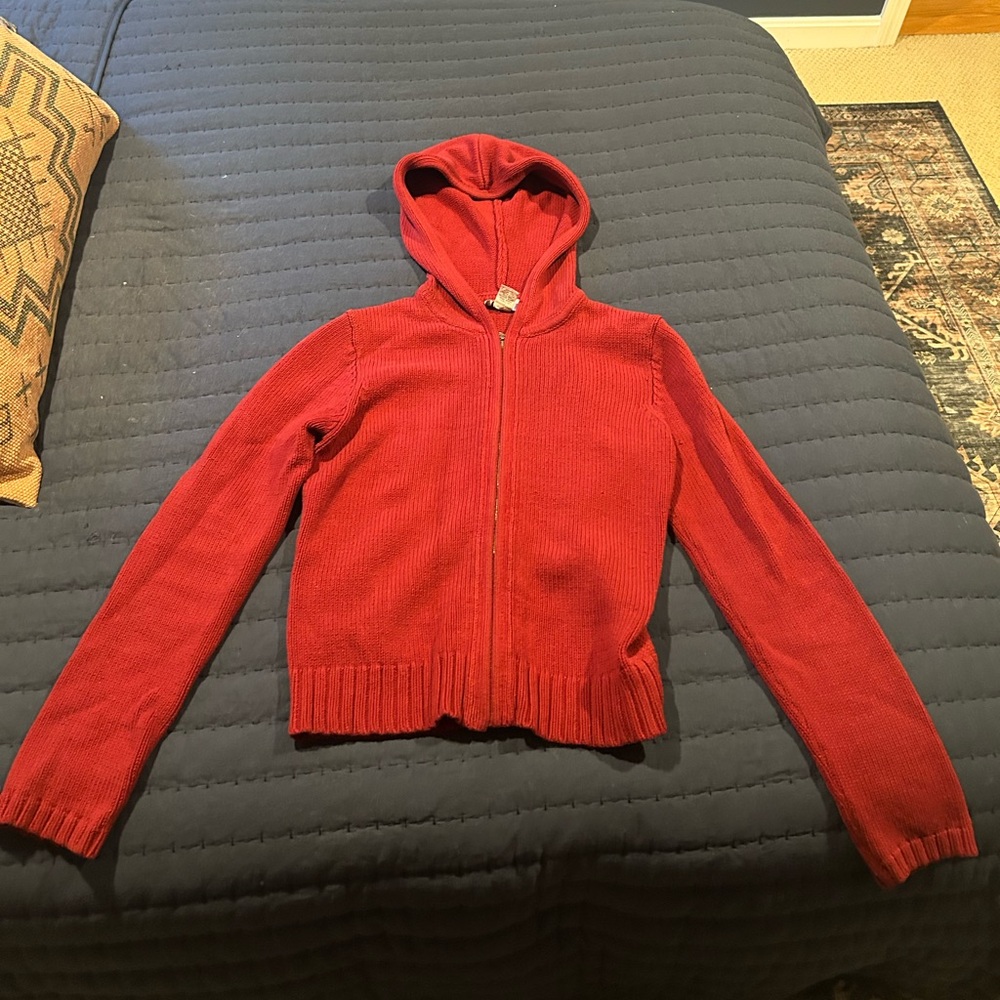 Vintage Red Hooded Cardigan Sweater